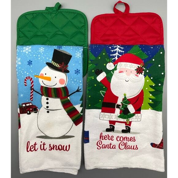 2 Homemade Holiday Christmas Handing Dish Kitchen Towels with Bell and Hot Pad - Picture 5 of 7